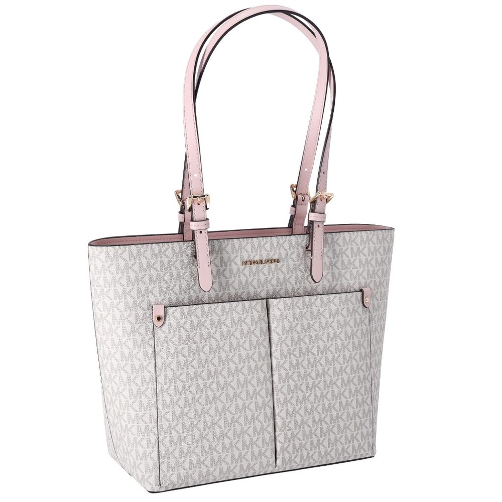 Michael Kors Jet Set Travel Medium Double Pocket Tote Vanilla MK Blush Pink - Picture 7 of 9